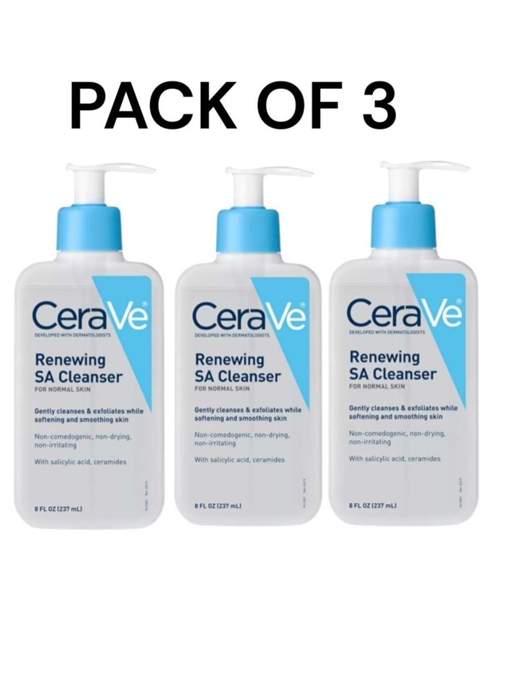(3) CeraVe Renewing SA Cleanser Salicylic Acid Face Wash 8 FL.OZ Bunde of 3